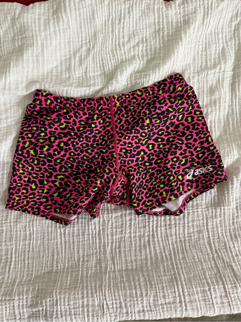 ASICS Women's Hot Pink Leopard Print Athletic Shorts with Neon Green Accents